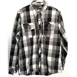 7 Diamonds Shirt‎ Mens XL Black Gray White Plaid Button Down Embroidered Pockets